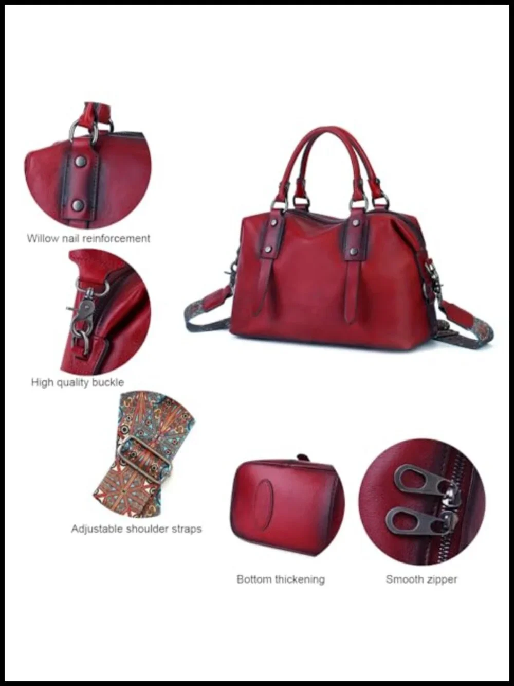 Genuine Leather Handbag Women Retro Crossbody Tote Purse